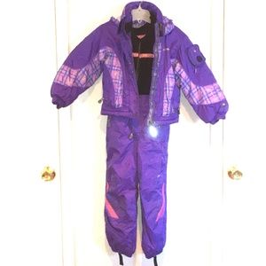 Spyder Kid's Snow Overall Bib and Jacket outfit - Purple / Pink / Plaid - Size 5